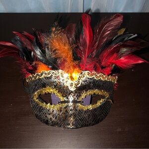 Amscan Animal Instinct Feather Mask Gold Black Sequins Multicolored
